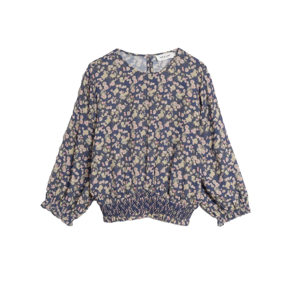 INDIANDCOLD blusa donna fantasia floreale indigo AD139 29 100% cotone biologico