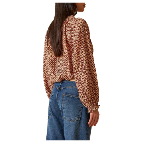 INDI&COLD women's shirt ecru/burgundy pattern MC155P 100% organic cotton