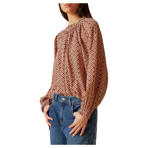 INDI&COLD women's shirt ecru/burgundy pattern MC155P 100% organic cotton