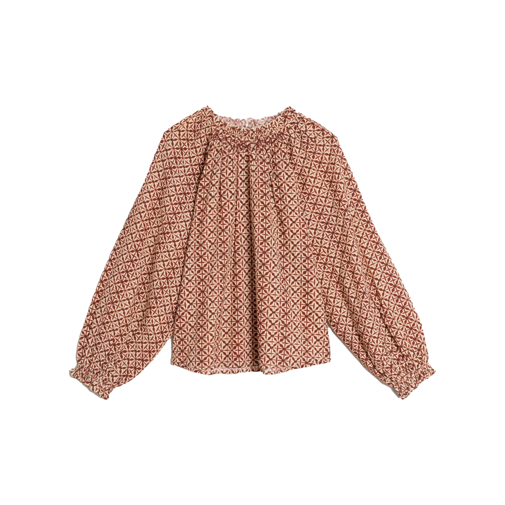 INDI&COLD women's shirt ecru/burgundy pattern MC155P 100% organic cotton