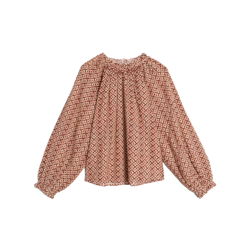 INDI&COLD women's shirt ecru/burgundy pattern MC155P 100% organic cotton