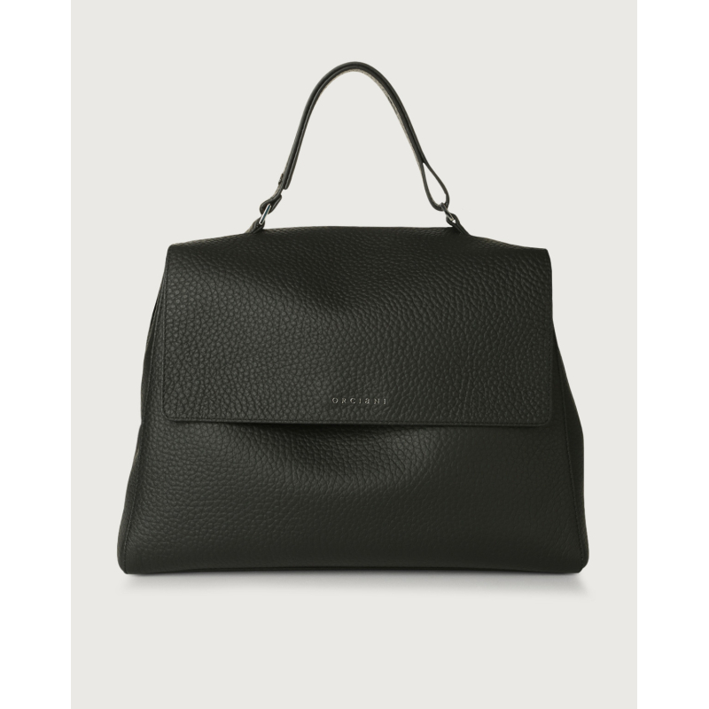 ORCIANI Borsa a spalla nera Sveva Soft grande in pelle con tracolla BT1979 MADE IN ITALY