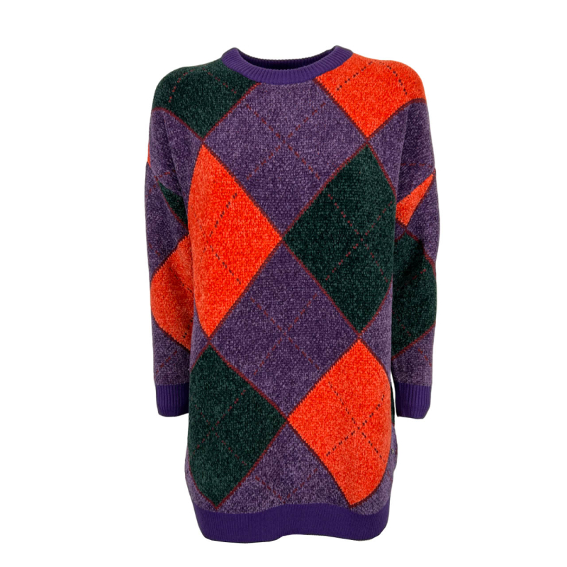 WHITE WISE maxi sweater women chenille diamonds purple/orange/green WW19135