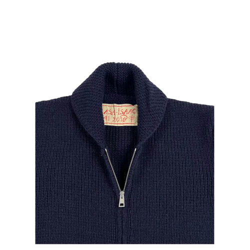 GRP CASA ISAAC heavy blue cardigan FOLK 81 ZIP JACKET 100% wool MADE IN ITALYLY