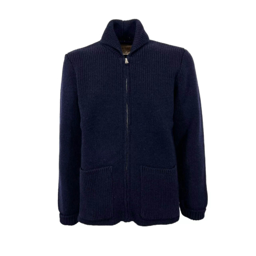 GRP CASA ISAAC heavy blue cardigan FOLK 81 ZIP JACKET 100% wool MADE IN ITALYLY