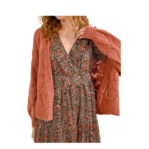 MOLLY BRACKEN cardigan donna lavorazione cuore terracotta LA1631CN