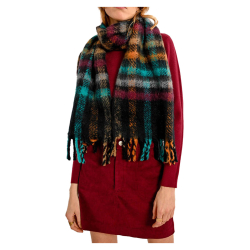 MOLLY BRACKEN sciarpa donna blu quadri multicolor ZA59CN 100% viscosa