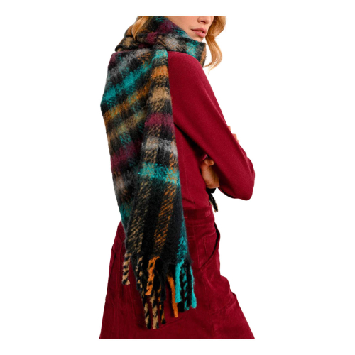 MOLLY BRACKEN women's scarf blue multicolor checks ZA59CN 100% viscose