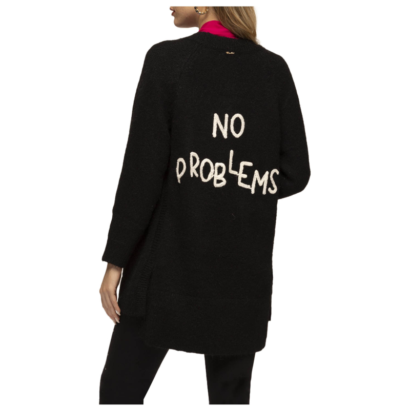 KORALLINE cardigan donna nero con ricamo dietro bianco NO PROBLEM 655