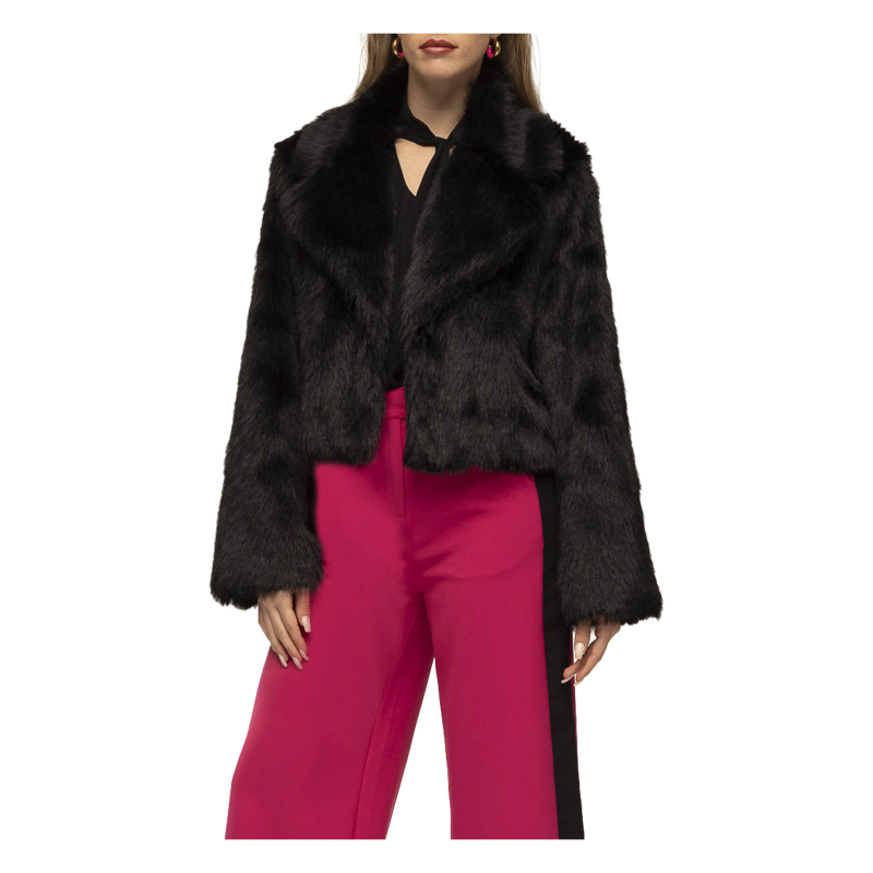 KORALLINE short black women's faux fur with hidden hook 444