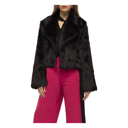 KORALLINE short black women's faux fur with hidden hook 444