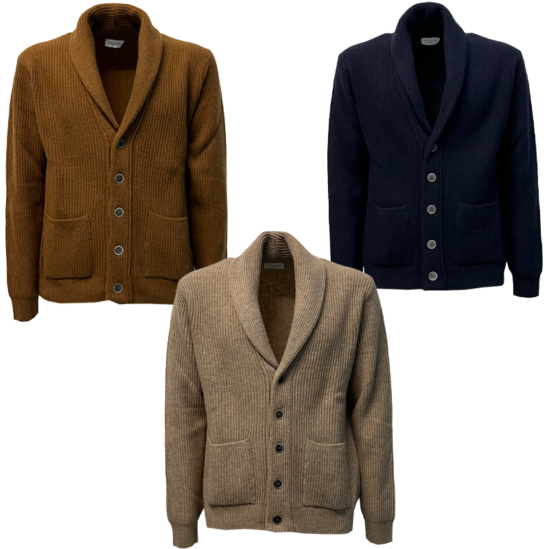TERZO FUSO 1952 men's shawl cardigan English ribs L-3818P 100% merino wool MADE IN ITALY