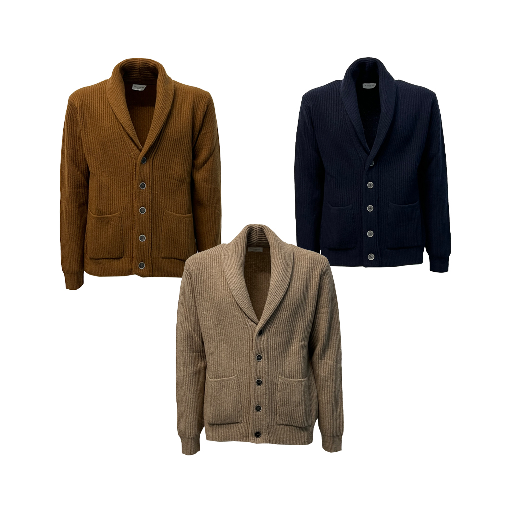 TERZO FUSO 1952 men's shawl cardigan English ribs L-3818P 100% merino wool MADE IN ITALY