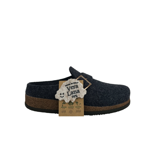 LE TIROLESI pantofole donna lana cotta con fibbia blu BIOF MADE IN ITALY