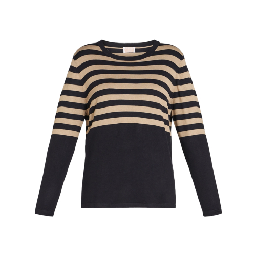 PERSONA by Marina Rinaldi blue sweater beige stripes 2423366036600 LIEGI 80% viscose 20% polyamide