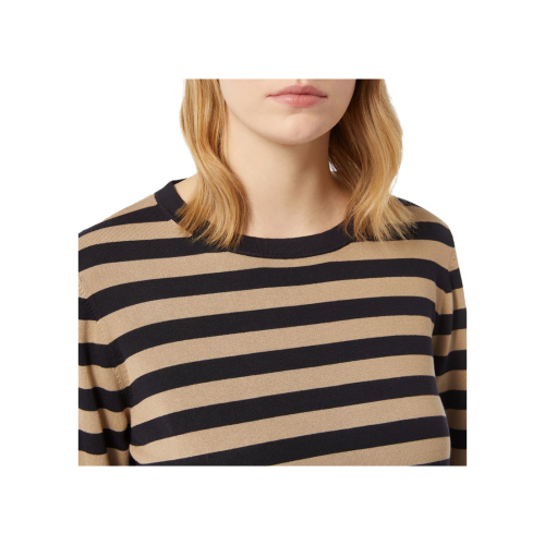 PERSONA by Marina Rinaldi blue sweater beige stripes 2423366036600 LIEGI 80% viscose 20% polyamide