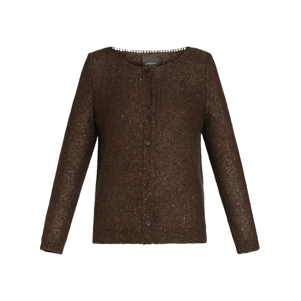 PERSONA by Marina Rinaldi brown sequin cardigan 2423346152600 BASKET MADE IN ITALY