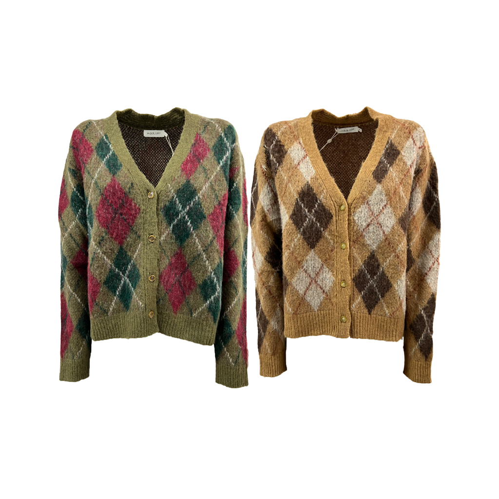 INDI&COLD women's cardigan argyle design AX665 MADE IN ITALY