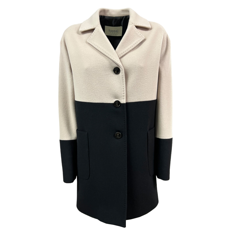 HANNAJ cappotto donna lana bicolore panna/nero ADELE DEBORAH MADE IN ITALY