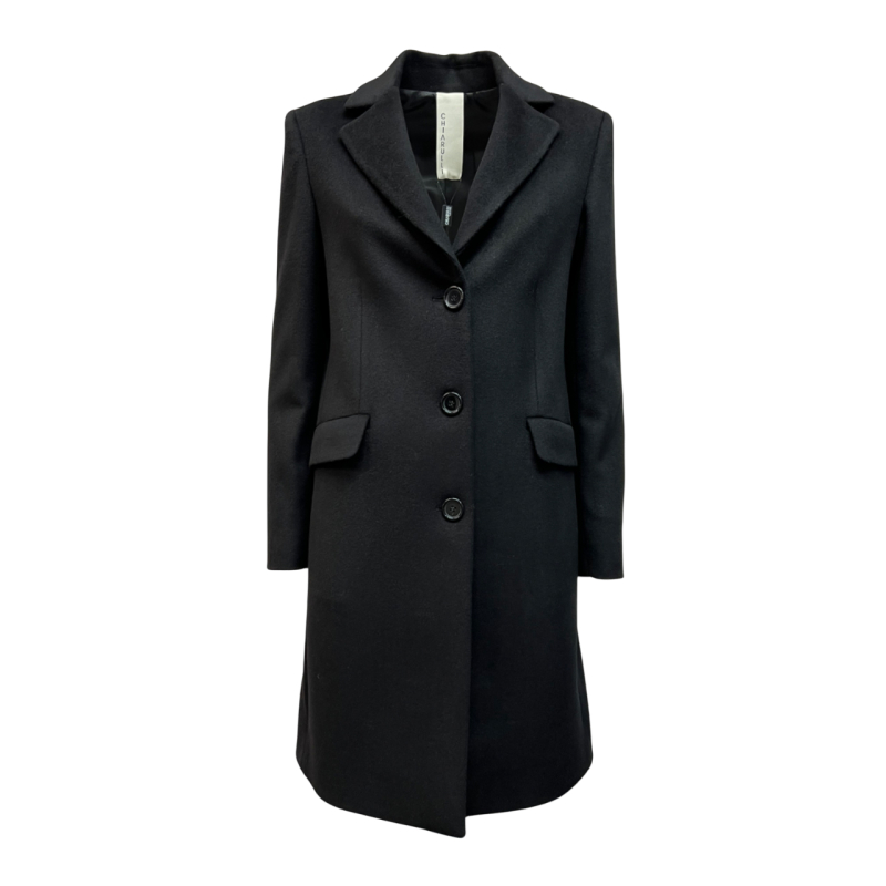 CHIARULLI cappotto donna slim nero 3 bottoni NOX DEBORA MADE IN ITALY