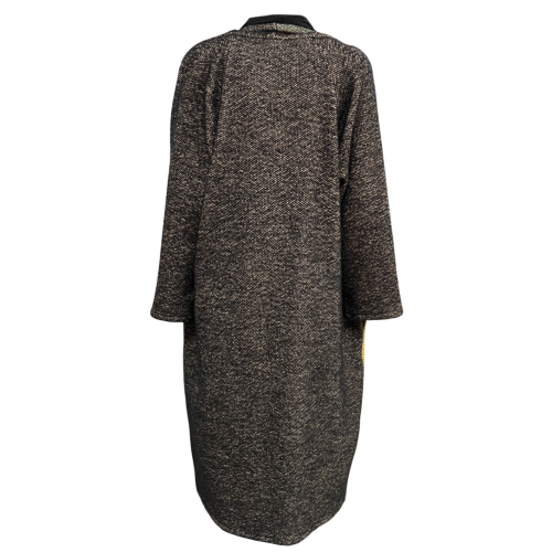 NEIRAMI cappotto donna senza bottoni nero/panna con righe giallo/mattone C010TA MADE IN ITALY