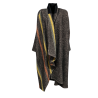 NEIRAMI cappotto donna senza bottoni nero/panna con righe giallo/mattone C010TA MADE IN ITALY