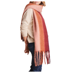 LA FEE MARABOUTEE sciarpa donna con frange rigata salmone/bordeaux/arancio ZAOUI
