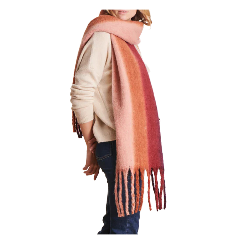 LA FEE MARABOUTEE sciarpa donna con frange rigata salmone/bordeaux/arancio ZAOUI LA FEE MARABOUTEE sciarpa donna con frange rigata salmone/bordeaux/arancio ZAOUI