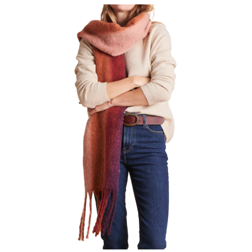 LA FEE MARABOUTEE sciarpa donna con frange rigata salmone/bordeaux/arancio ZAOUI