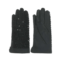 LA FEE MARABOUTEE guanti donna neri pelle + paillettes ZENTI