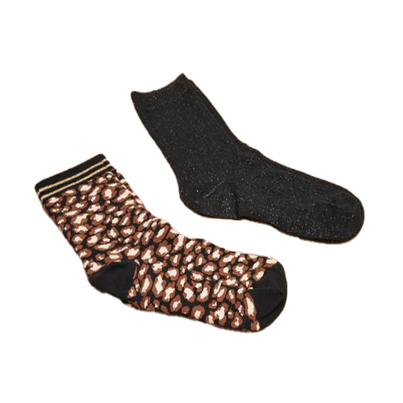 LA FEE MARABOUTEE pack of 2 pairs of black animalier/black gold socks TOPILO