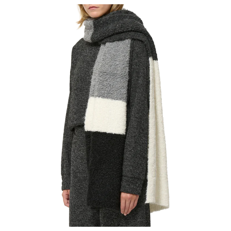 HUMILITY 1949 sciarpa donna lana morbida tricolore bianco/grigio/nero CESOY MADE IN ITALY