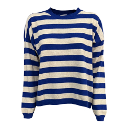 O’MER women's boxy sweater beige/bluette stripes OM024C MADE IN ITALY