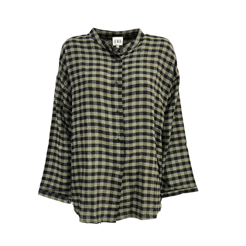 O’MER women's oversized shirt checked black/green OM086C MADE IN ITALY