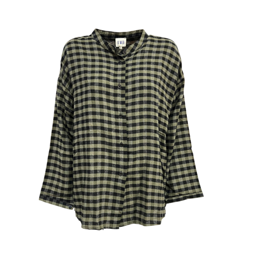 O’MER women's oversized shirt checked black/green OM086C MADE IN ITALY