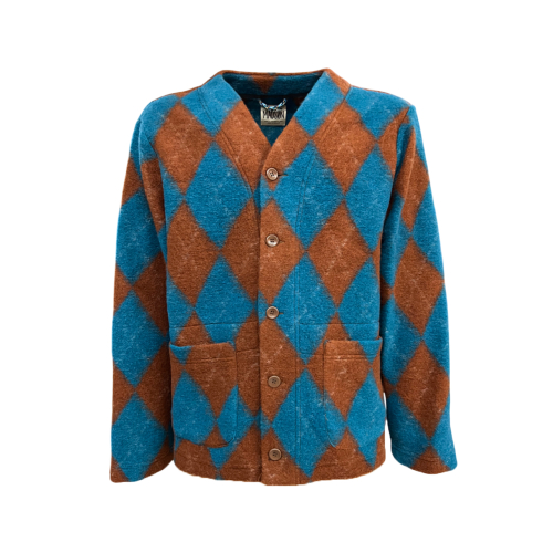 MADSON by BottegaChilometriZero men's cardigan diamond pattern leather/turquoise DU24713 MADE IN ITALY