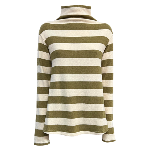 NEIRAMI women's flared sweater striped butter/citron T868GO MADE IN ITALY