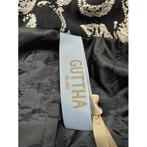 GUTTHA MILANO cappotto donna damascato nero fiori ecru GUT24052 PASU MADE IN ITALY