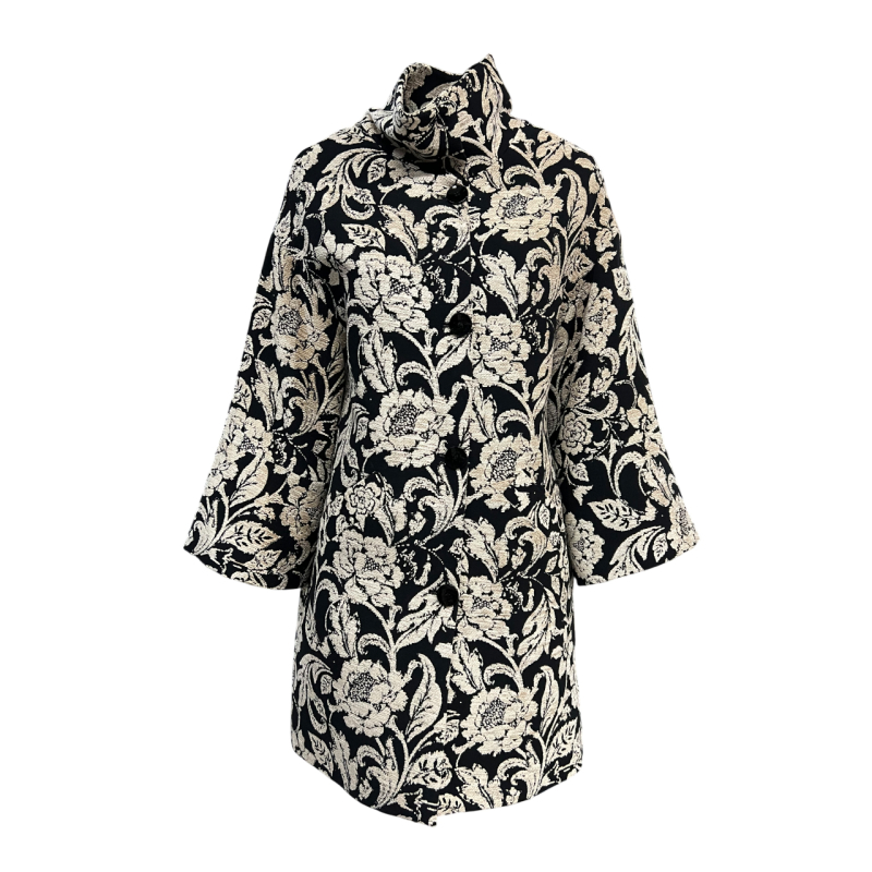 GUTTHA MILANO cappotto donna damascato nero fiori ecru   GUT24052 PASU MADE IN ITALY