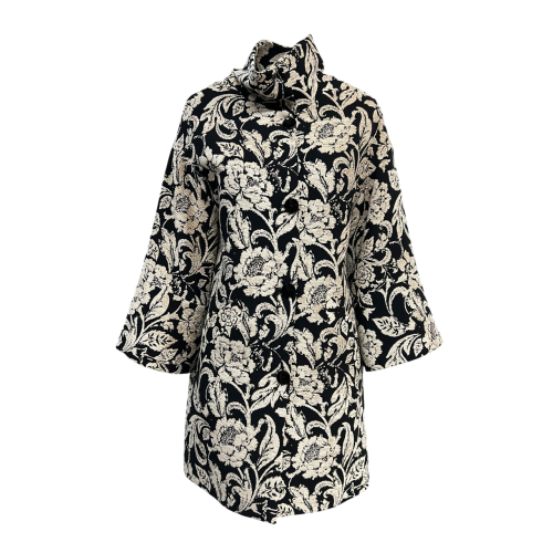GUTTHA MILANO cappotto donna damascato nero fiori ecru   GUT24052 PASU MADE IN ITALY