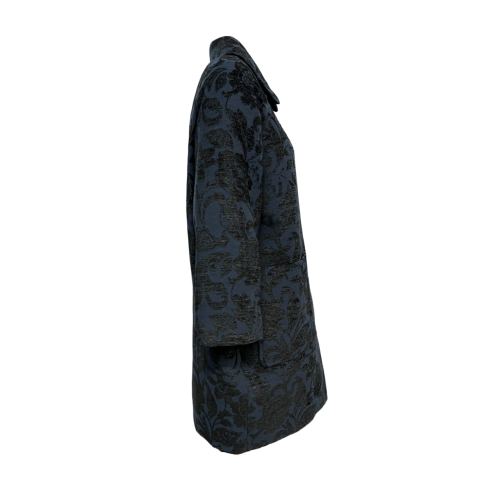 GUTTHA MILANO women's coat damask blue black flowers GUT24069 PASU MADE IN ITALY