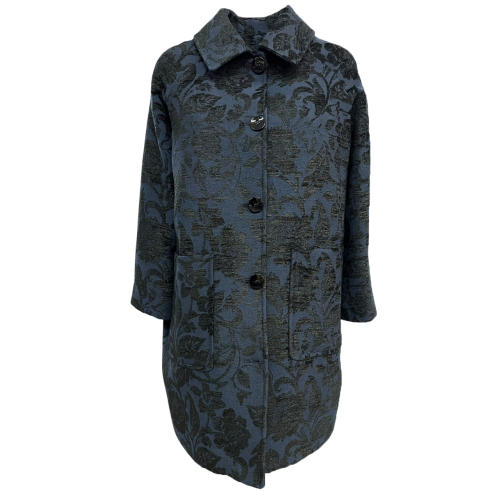 GUTTHA MILANO women's coat damask blue black flowers GUT24069 PASU MADE IN ITALY