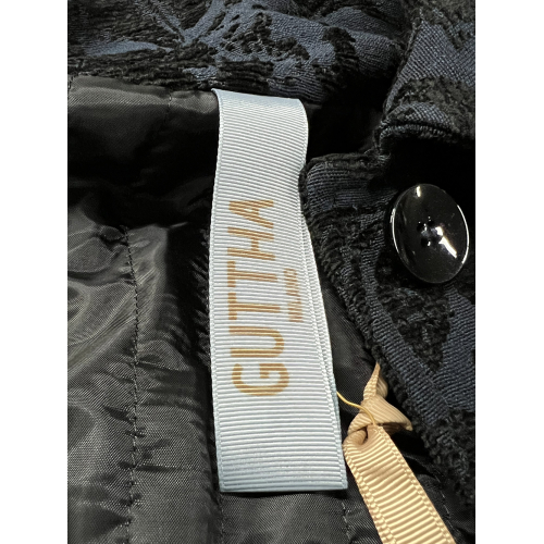 GUTTHA MILANO women's coat damask blue black flowers GUT24069 PASU MADE IN ITALY