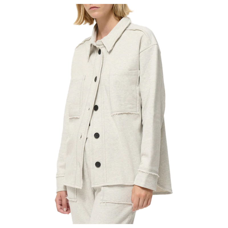 HUMILITY camicia donna over felpa garzata grigio chiaro melange CLEOR 85% cotone 15% poliestere