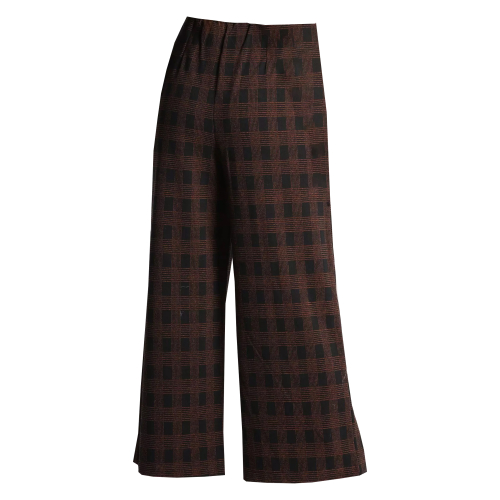 NEIRAMI pantalone donna cropped palazzo cotone pesante nero quadri arancio P009BH MADE IN ITALY