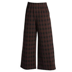 NEIRAMI pantalone donna cropped palazzo cotone pesante nero quadri arancio P009BH MADE IN ITALY