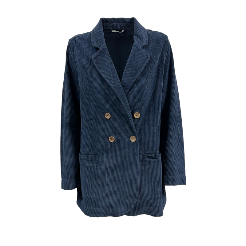TREBARRABI women's jacket corduroy blue double-breasted over BLUE COSTA MADE IN ITALY