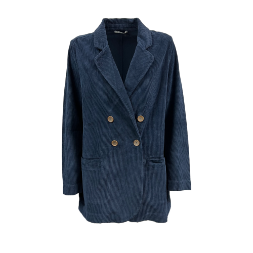 TREBARRABI giacca donna velluto a coste blu doppiopetto over BLUE COSTA MADE IN ITALY