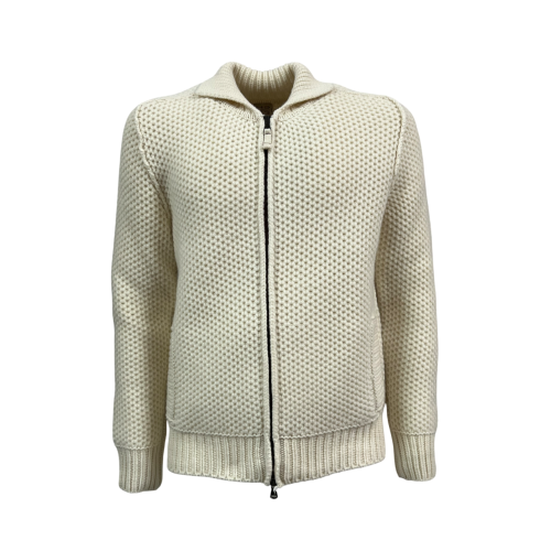H953 men's cardigan heavy wool with zip cream HS4257 MADE IN ITALY