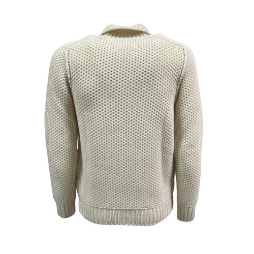 H953 cardigan uomo pesante lana con zip panna HS4257 MADE IN ITALY